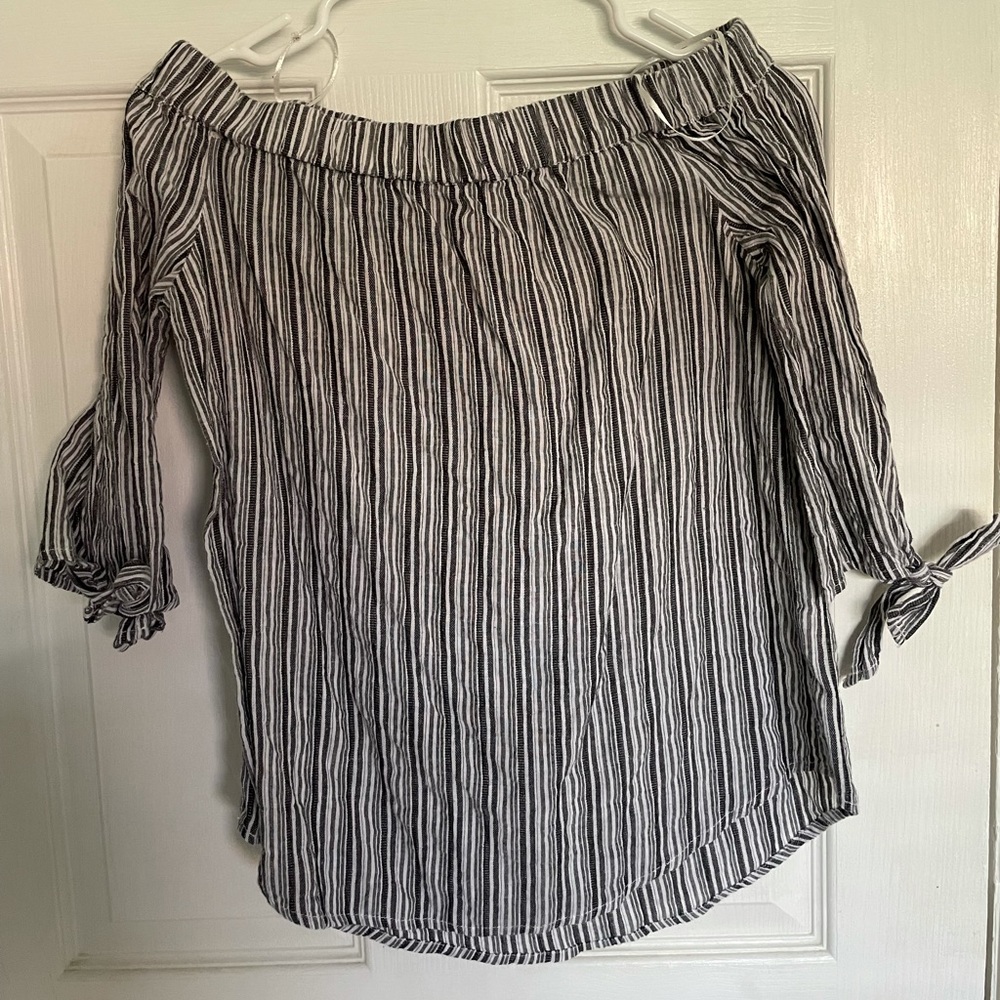Black and White Striped Off the Shoulder Top